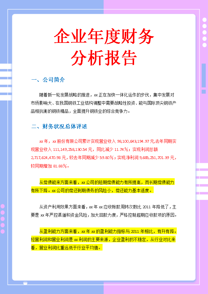 不愧是财务经理企业年度财务分析报告从财务报表分析到改进建议十分