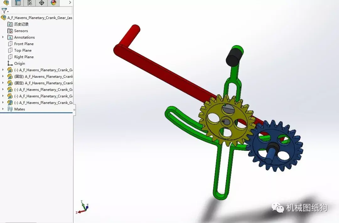 精巧机构fhavens行星曲柄齿轮机构3d图纸solidworks设计附stpigs