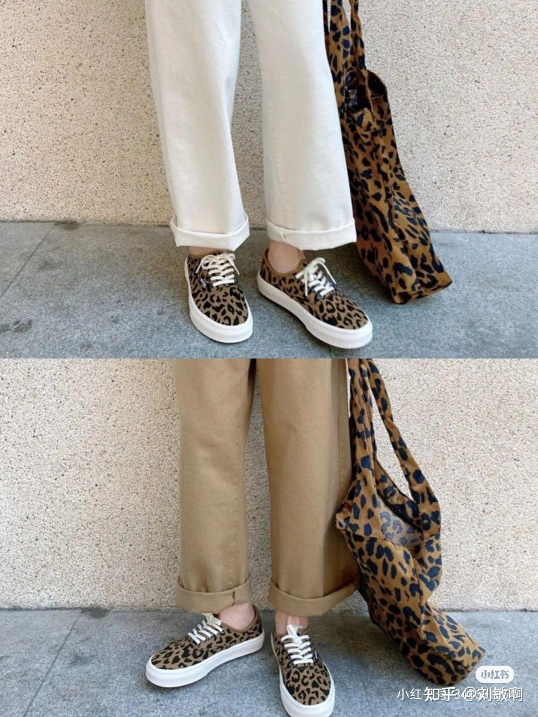 万斯vans豹纹休闲白搭低帮时髦帆布鞋子女