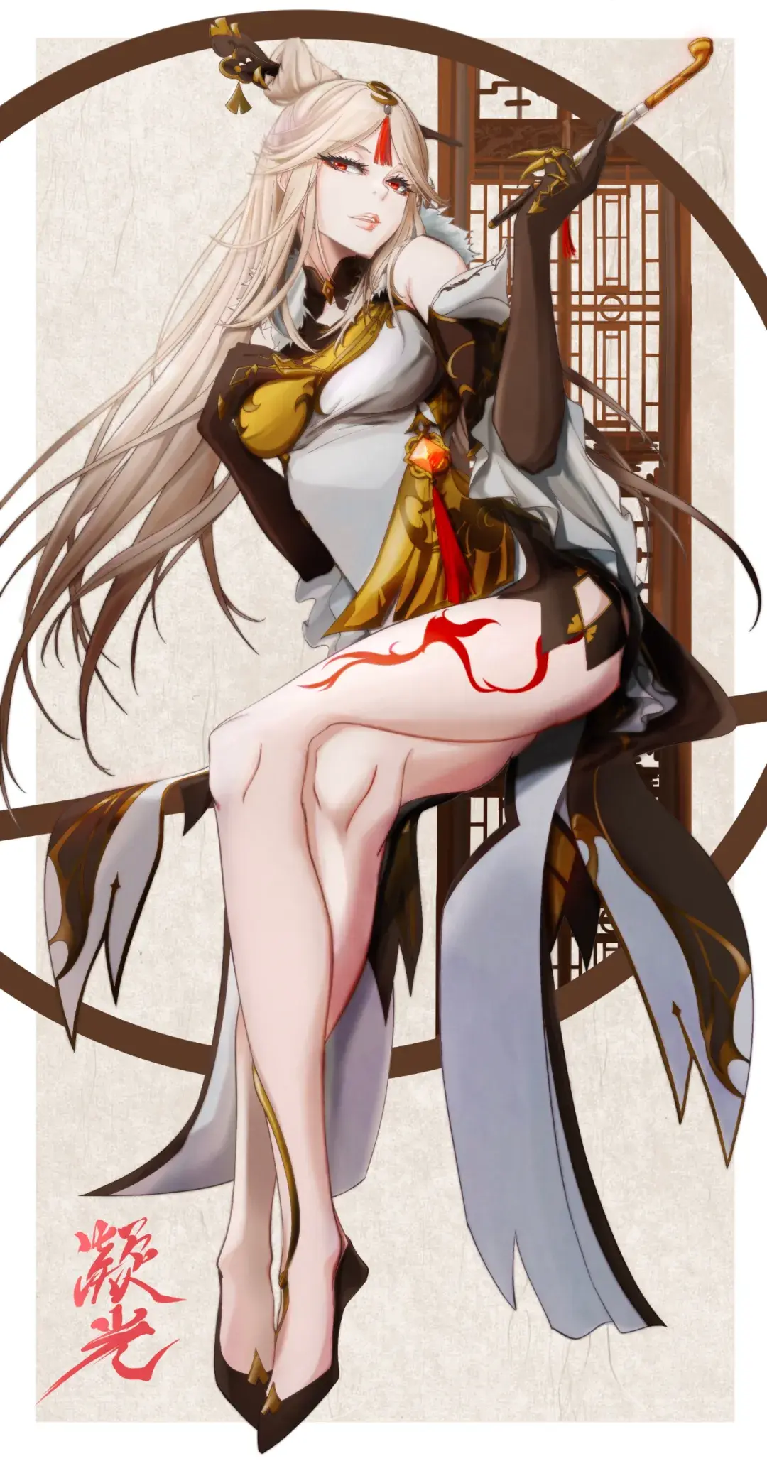 pixiv二次元壁纸特辑原神凝光扔石头的大姐姐旗袍素足履