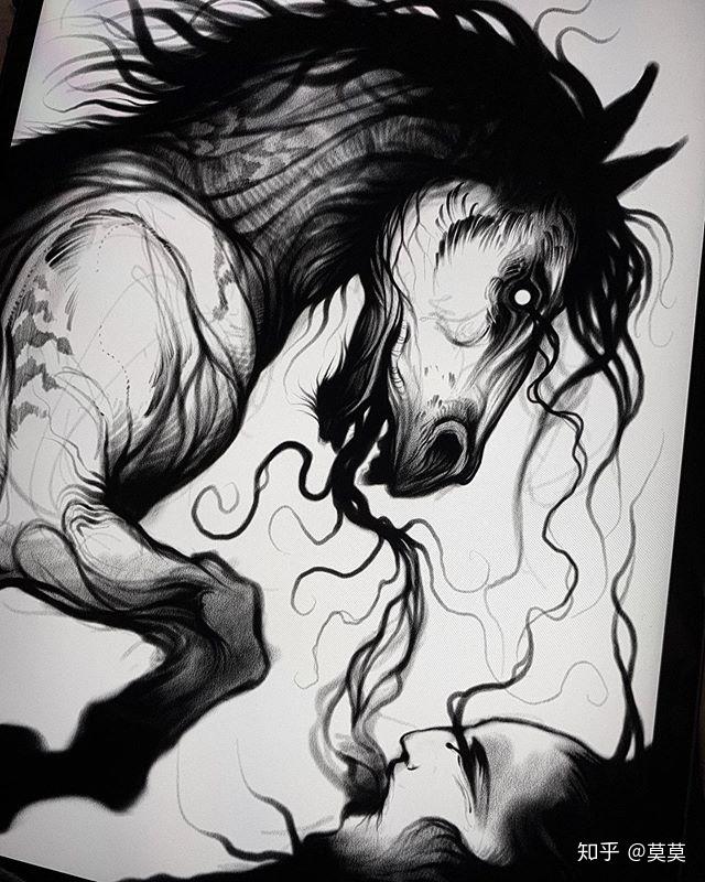 一组黑灰纹身手稿略恐怖