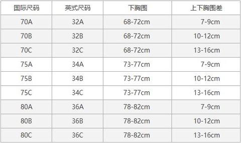 各国文胸尺码对照表图片