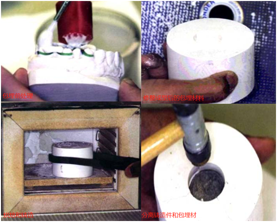 合适的金属铸圈内,用包埋材料使用一次或者二次包埋法完成铸模的包埋