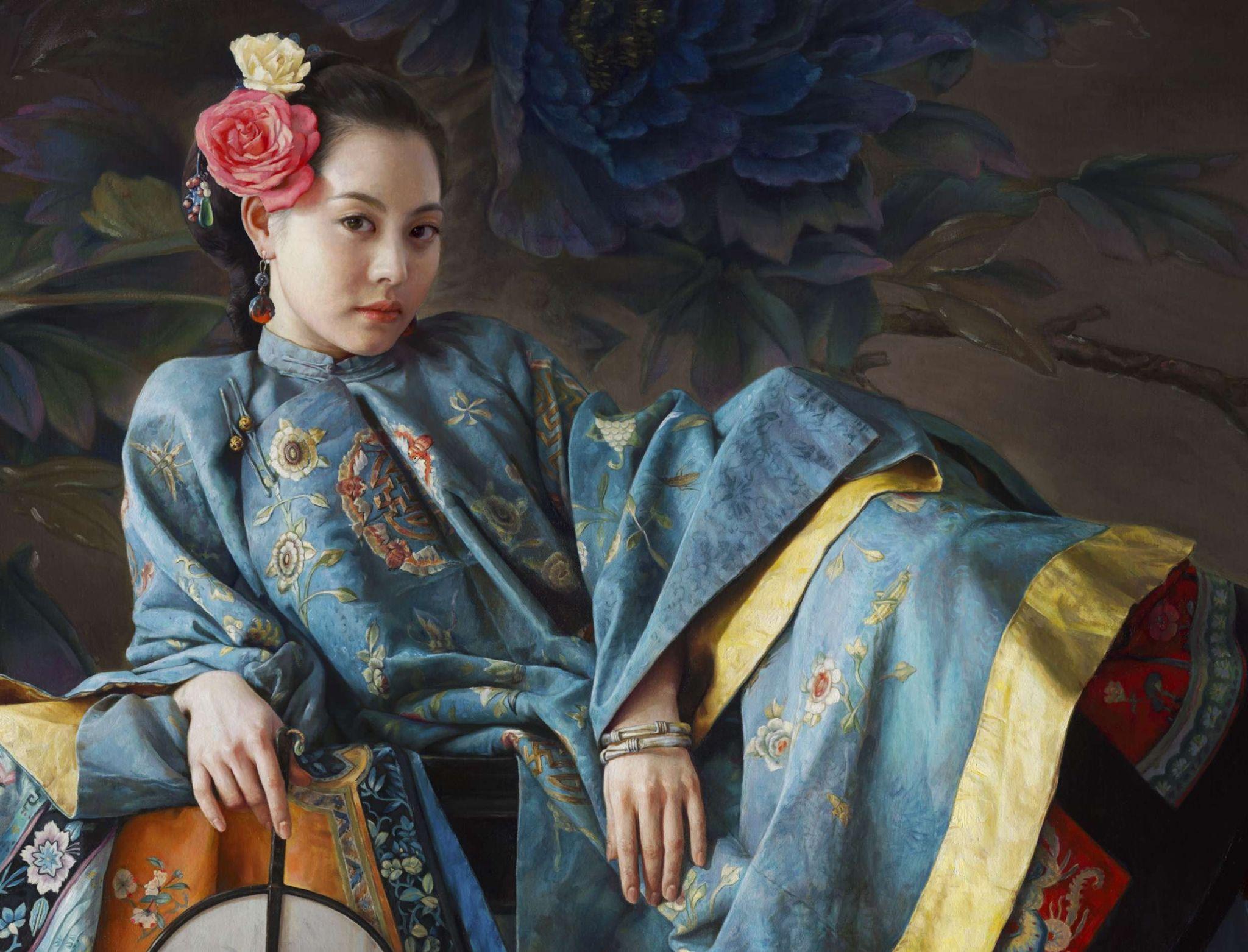 王明月油画《蓝蝴蝶》局部饼师妻是幸运的,遇上了王维,一首诗解救了她