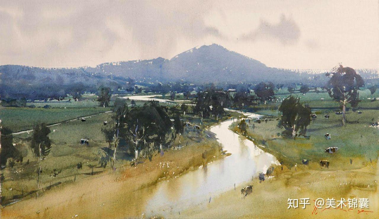 水彩澳大利亚水彩画家josephzbukvic被渲染的城镇