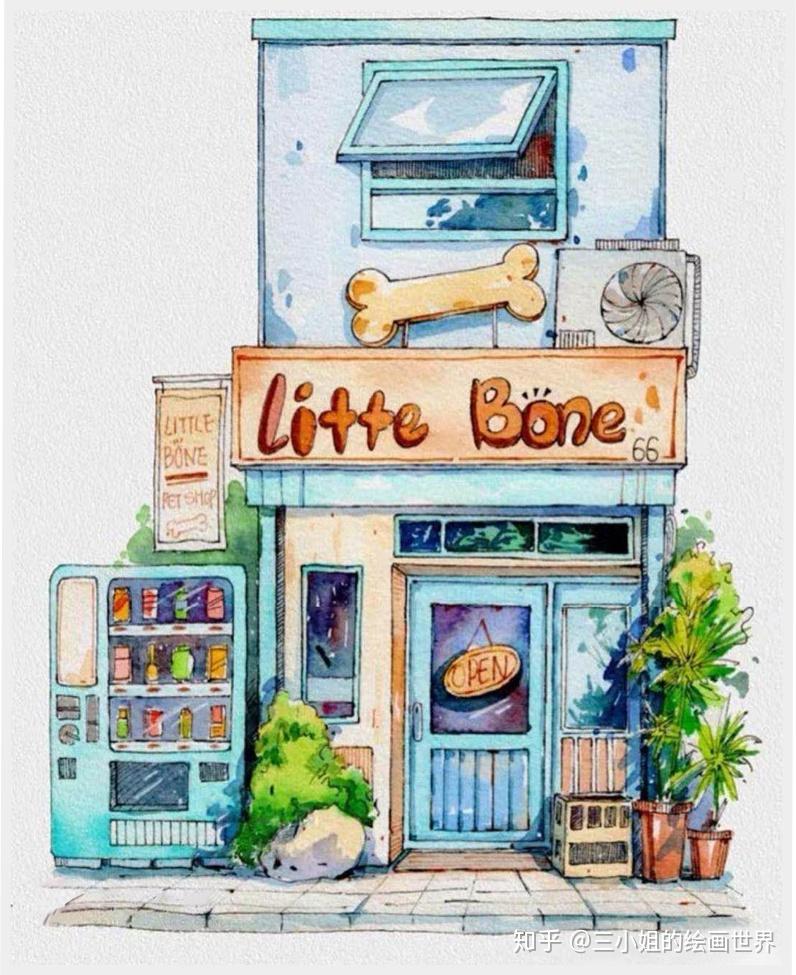 新手小白必须收集的水彩插画素材:日式建筑商铺