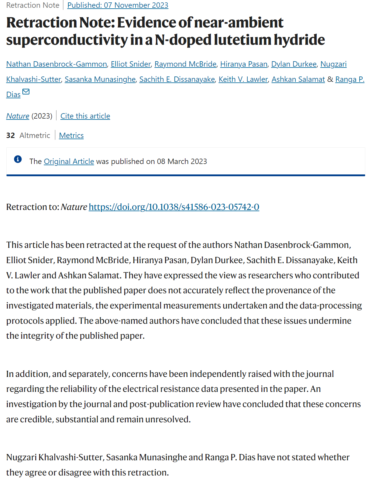 如何看待美国室温超导论文被Nature 正式撤稿，作者正在接受调查？ - 外事邦平台的回答- 知乎