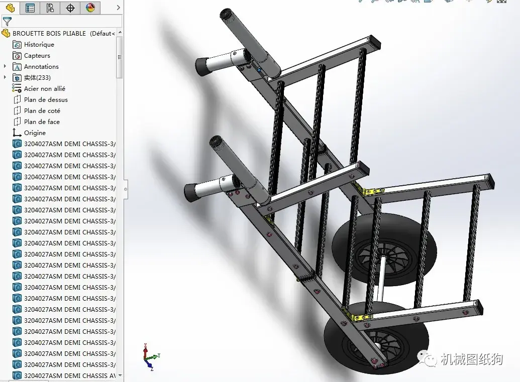 工程機械摺疊式載貨手推車3d圖紙solidworks設計附step