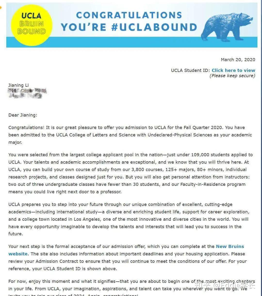 祝贺小藤留学美高学员收获ucla本科录取offer