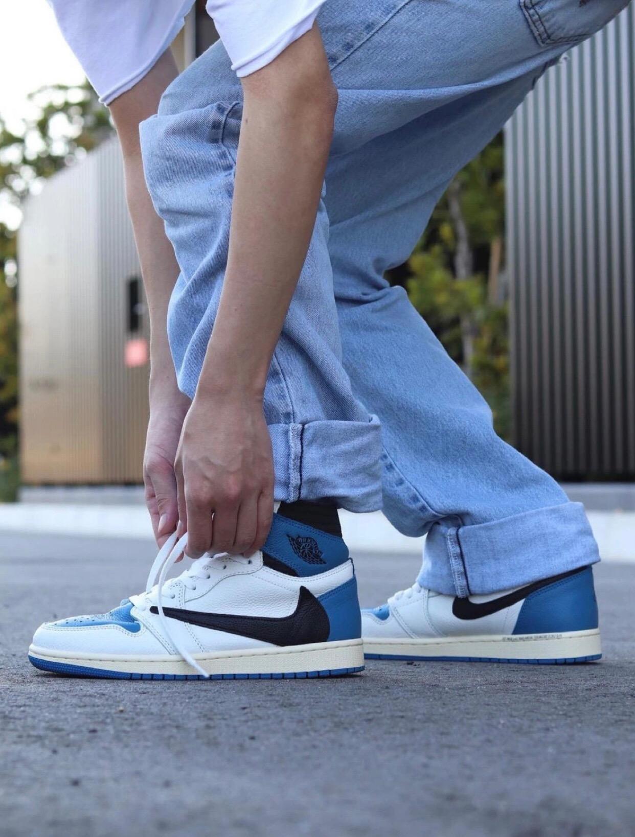 x air jordan 1 x travis scott military blue 蓝色闪电倒钩高帮