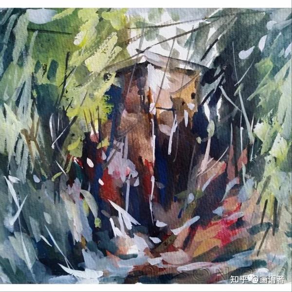 水彩画原画 信州風景・斑尾山と千曲川