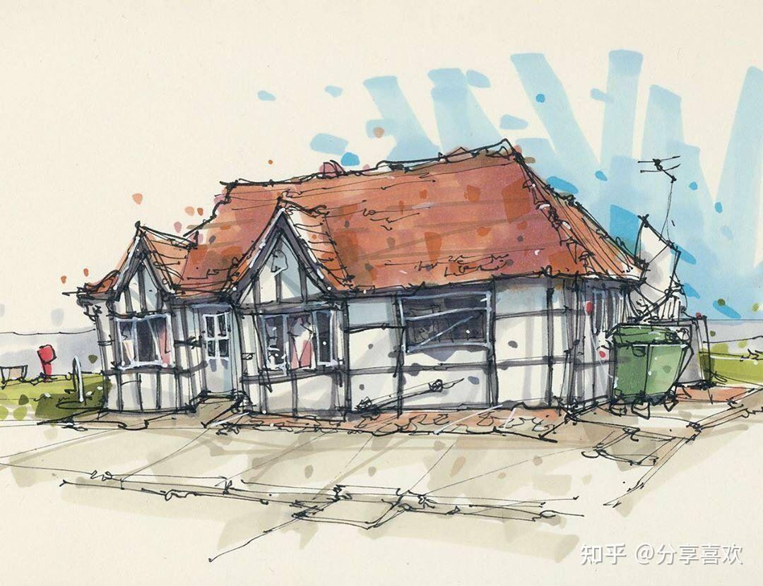 马克笔手绘房子简单图片