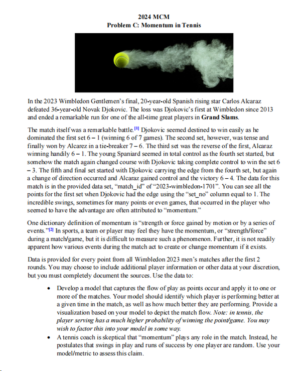 2024年美赛MCM C题赛题 Problem C Momentum in Tennis 知乎