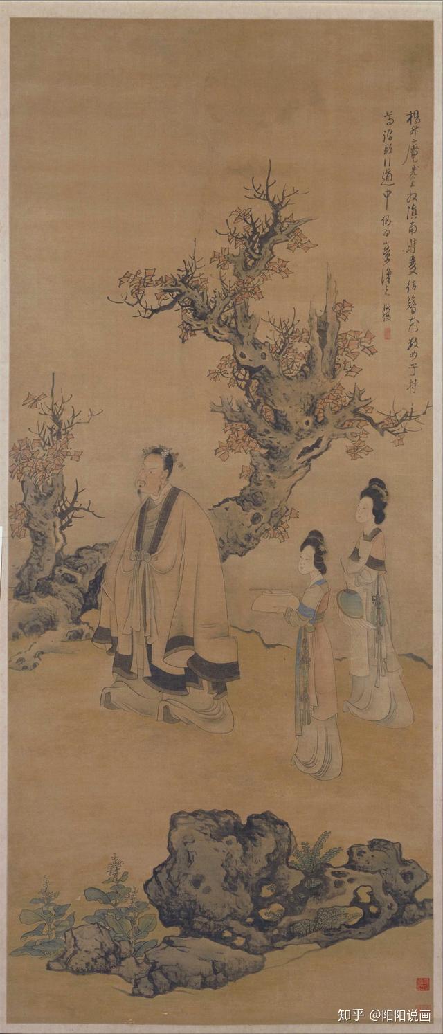 明.陳洪綬「荷花鴛鴦図」絹本共箱大幅 高級 工芸 故宮博物院