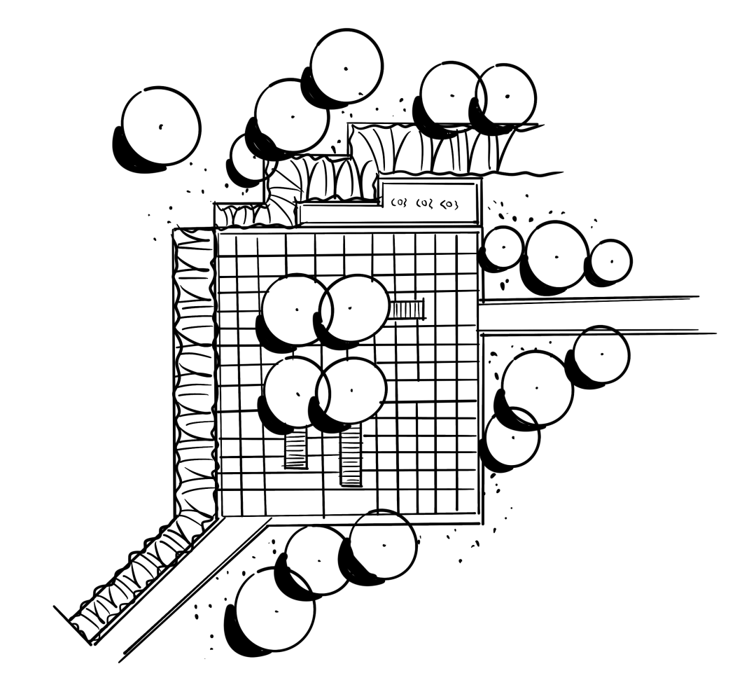 自由曲线形式构成阳光草坪上图:逐级上升的花带结合喷泉水池上图:集散