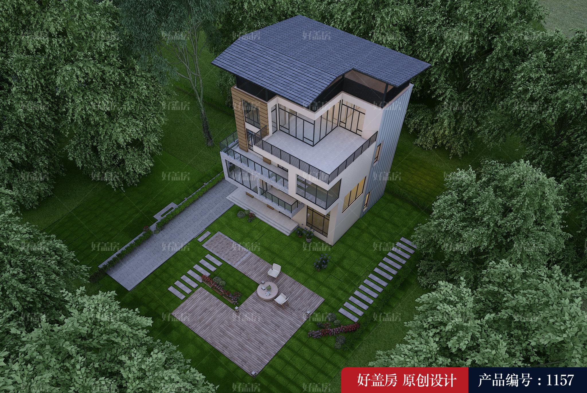 QH2044二层中式简约复古农村自建单层三间乡村别墅设计图全套效果设计图 - 青禾乡墅科技