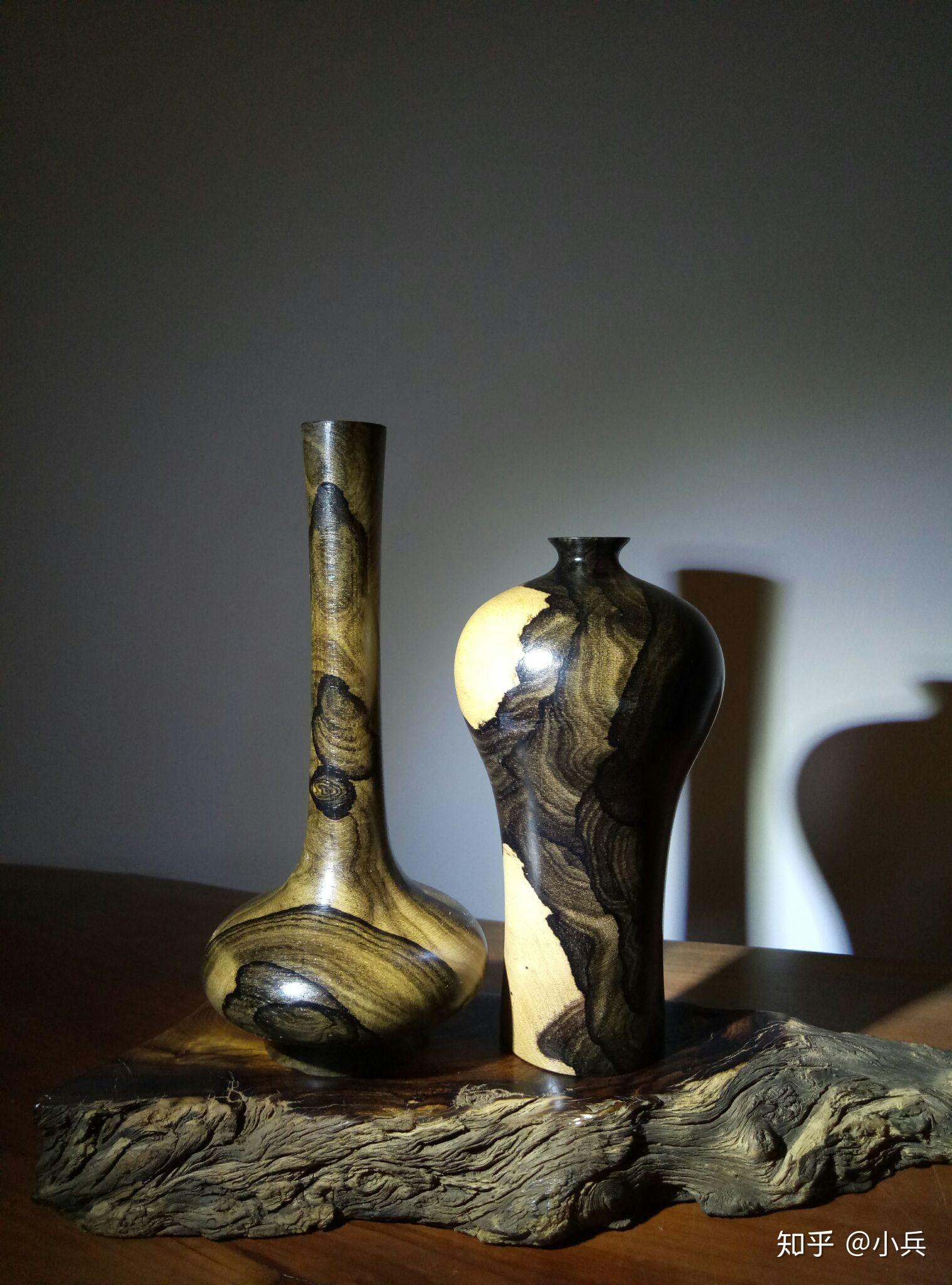 黑柿木国画山水纹花瓶