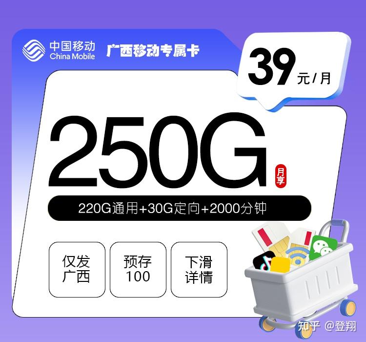 广西移动王者归来!流量卡39元250G流量+2000分钟通话!5G速度!只发广西