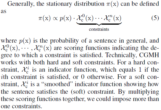 的稳态分布:关键词生成句子 hard constrainunsupervised paraphrase