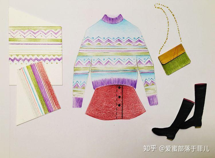 一边学彩铅一边设计服装爱蜜绘画训练营主题课费尔岛毛衣
