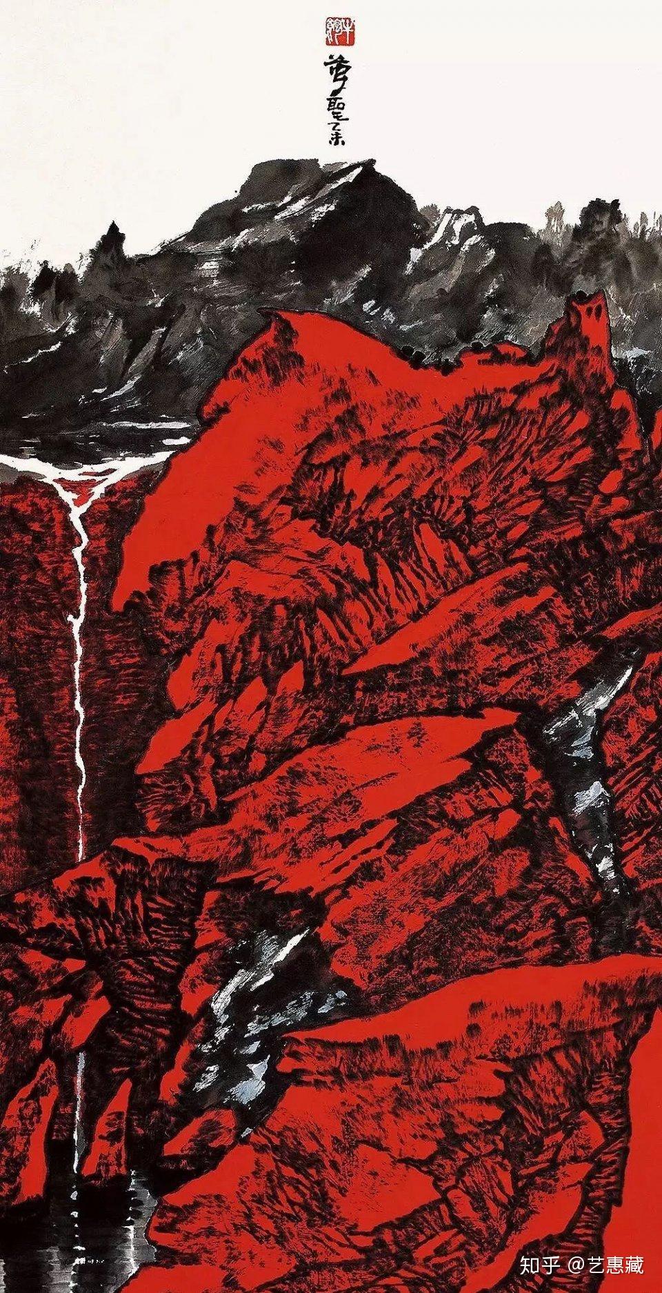 刘锡林在创作的天山红作品前共舞著名山水画家周尊圣2015年为长春市