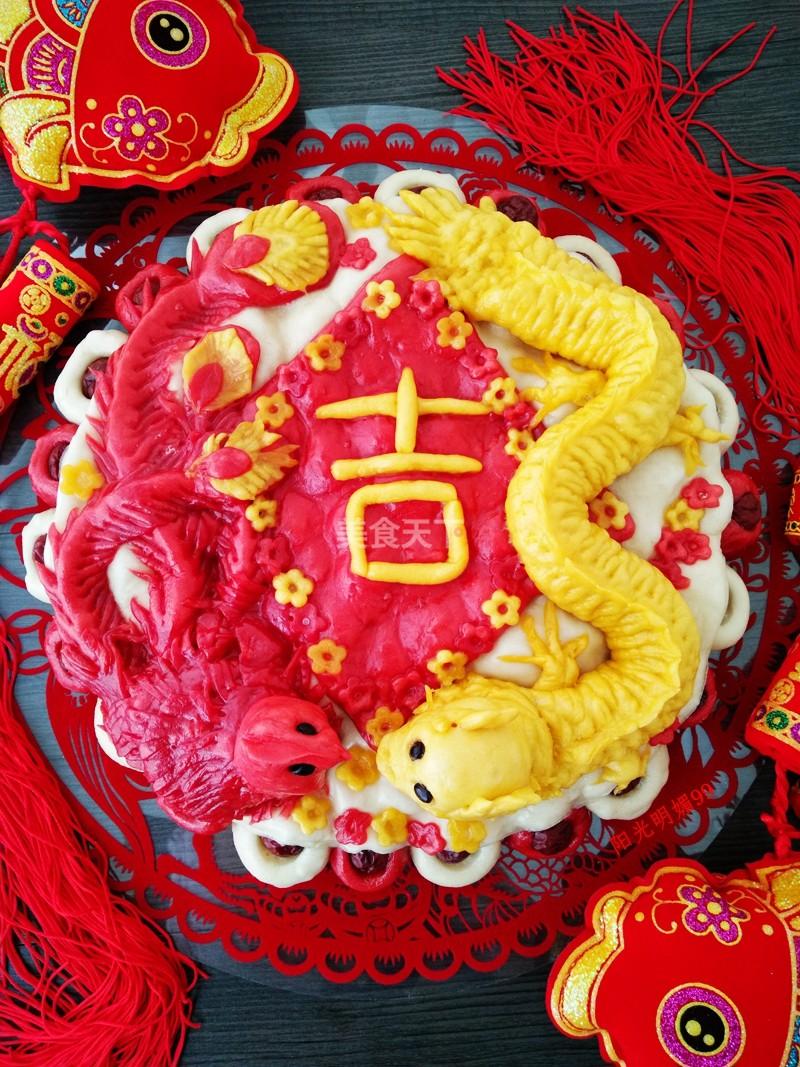 腊月二十八把面发龙凤呈祥枣花馍寓意新年吉祥
