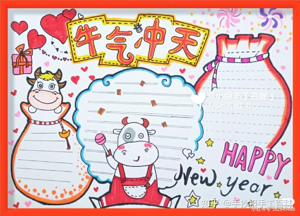 happy牛year手抄报图片