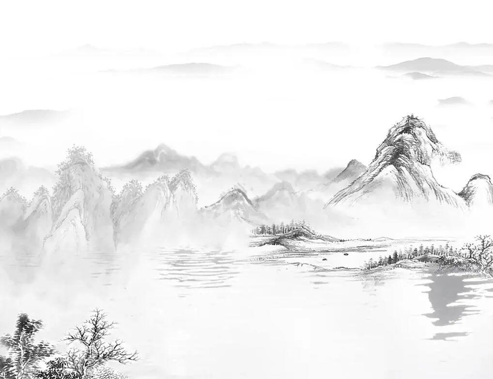 中国唯美的山水墨画云雾缭绕梦烟雨人间仙境雾云山用浑然天成的石材