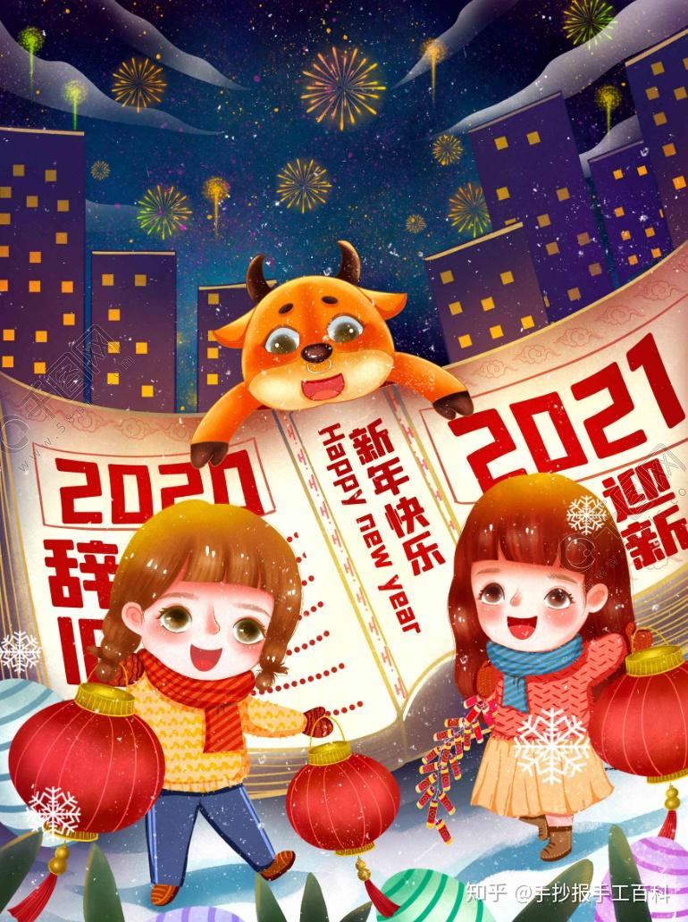 元旦春节儿童画海报插画素材潮牛来袭