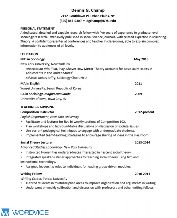 english literature phd cv