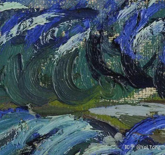 《星夜》局部,笔触与色彩,1889