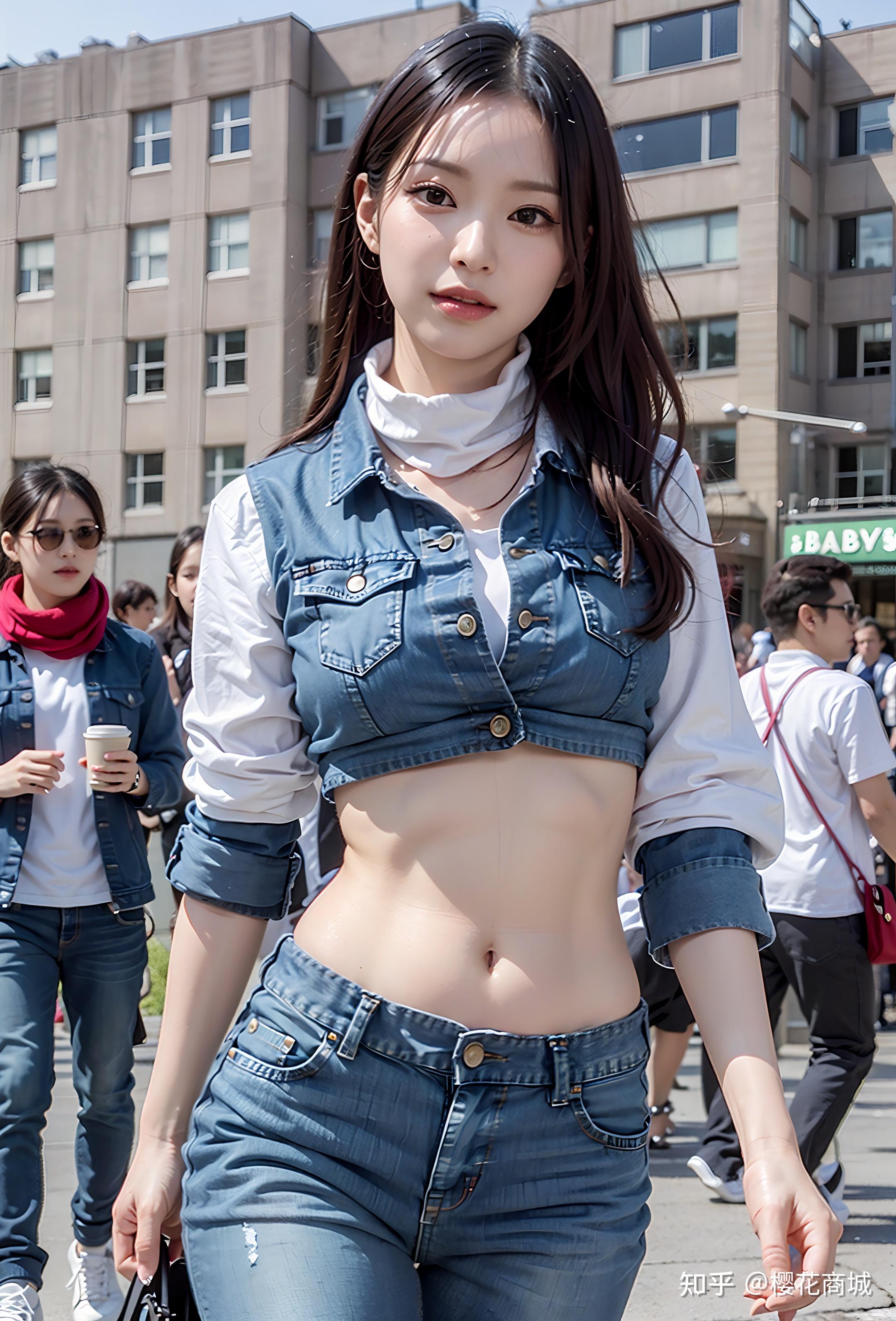 韩国街头 | 牛仔衣时尚女孩《Ai写真绘画》 - 知乎