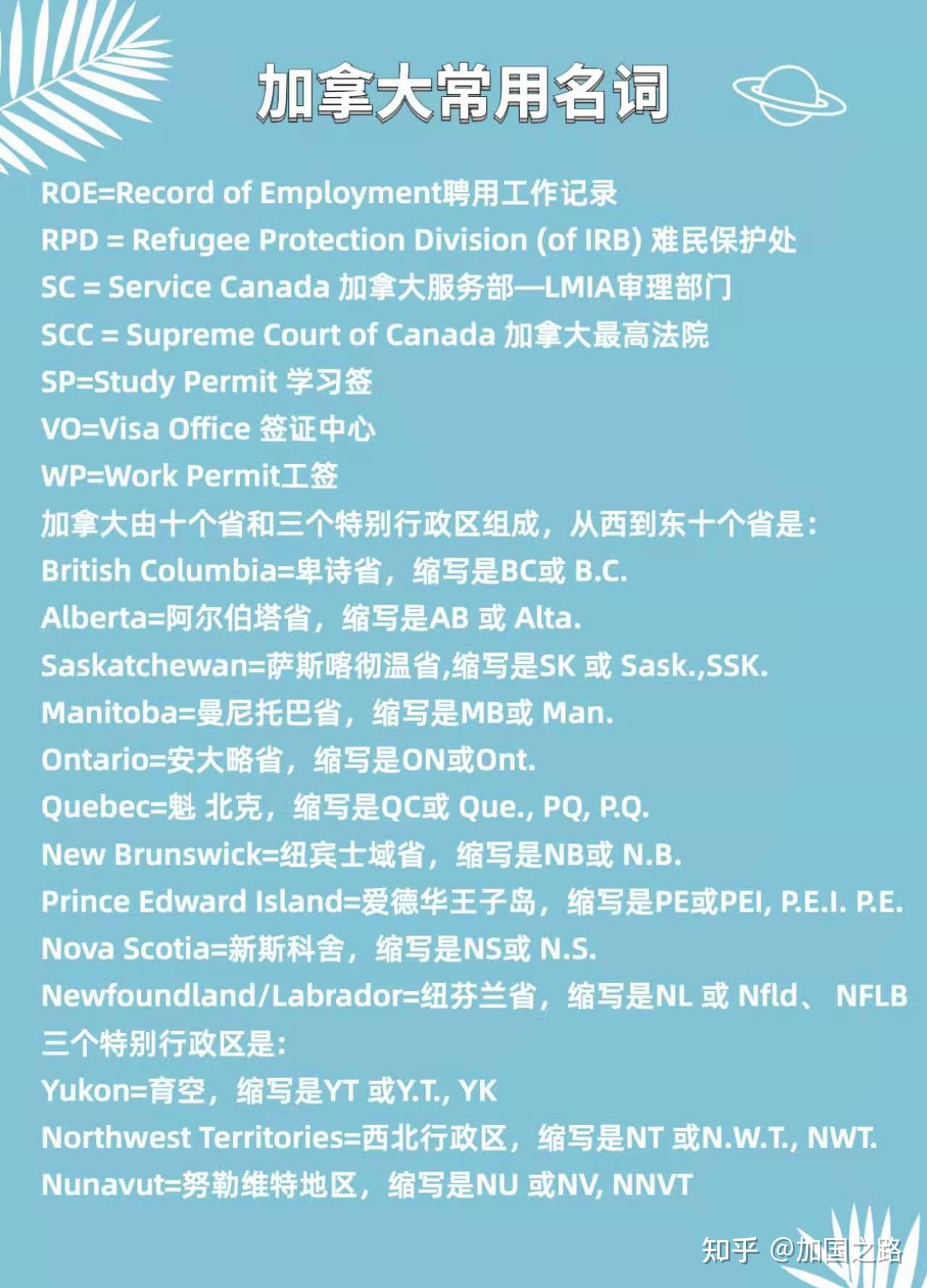 加拿大🇨🇦常见移民术语和单词缩写汇总- 知乎