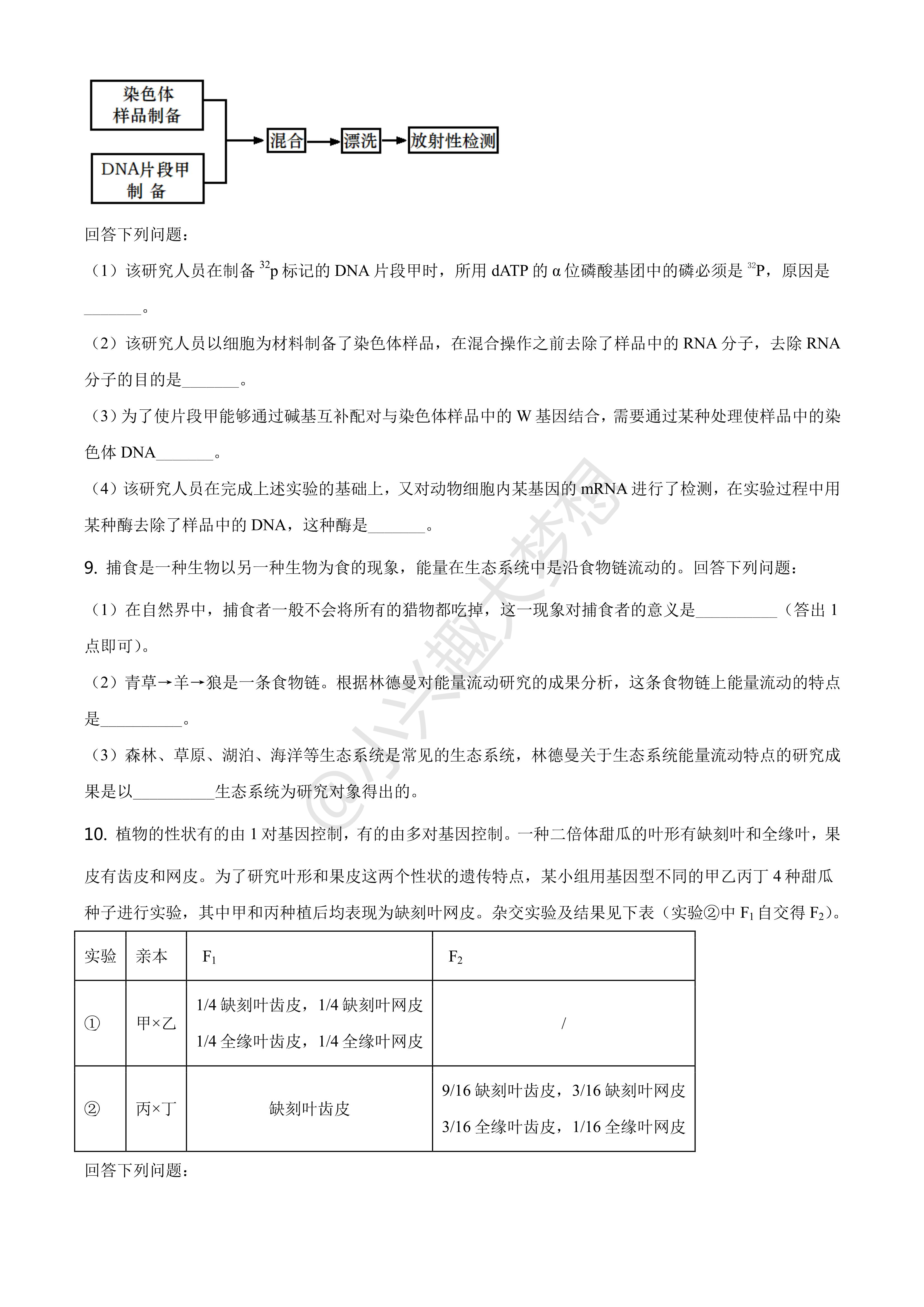 2021年全国统一高考生物试卷甲卷