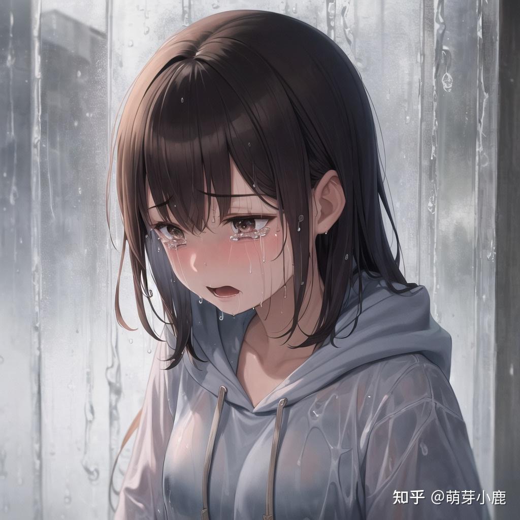 女生哭泣雨中图片