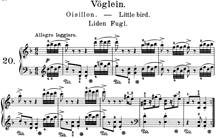 格里格(1843-1907)的钢琴小品大家都熟悉,其中也有一首作品叫《小鸟》