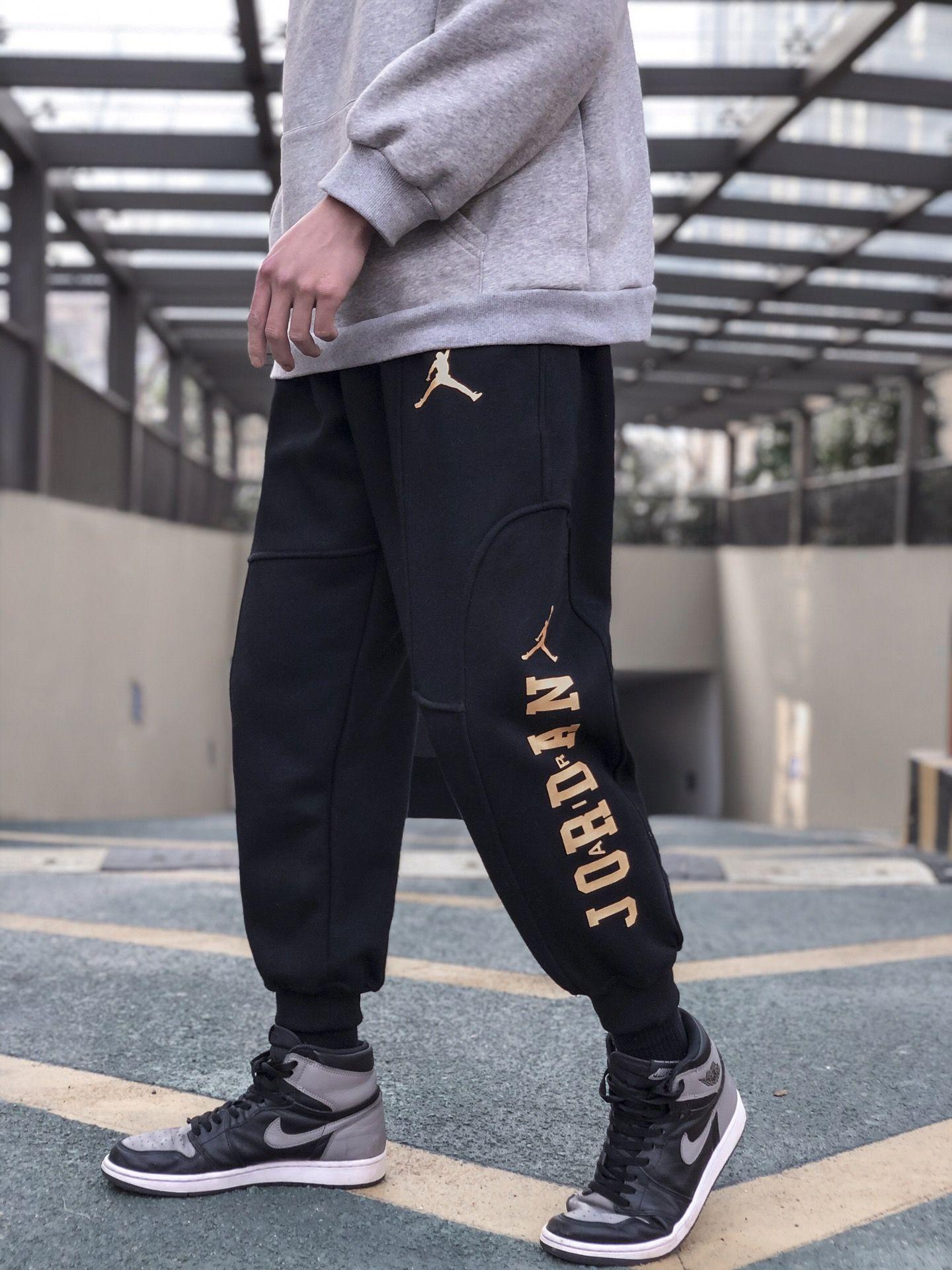 aj乔丹美式街头嘻哈风宽松拼接束脚加绒卫裤