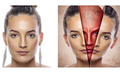 这种割裂的效果是怎么用ps做到的?