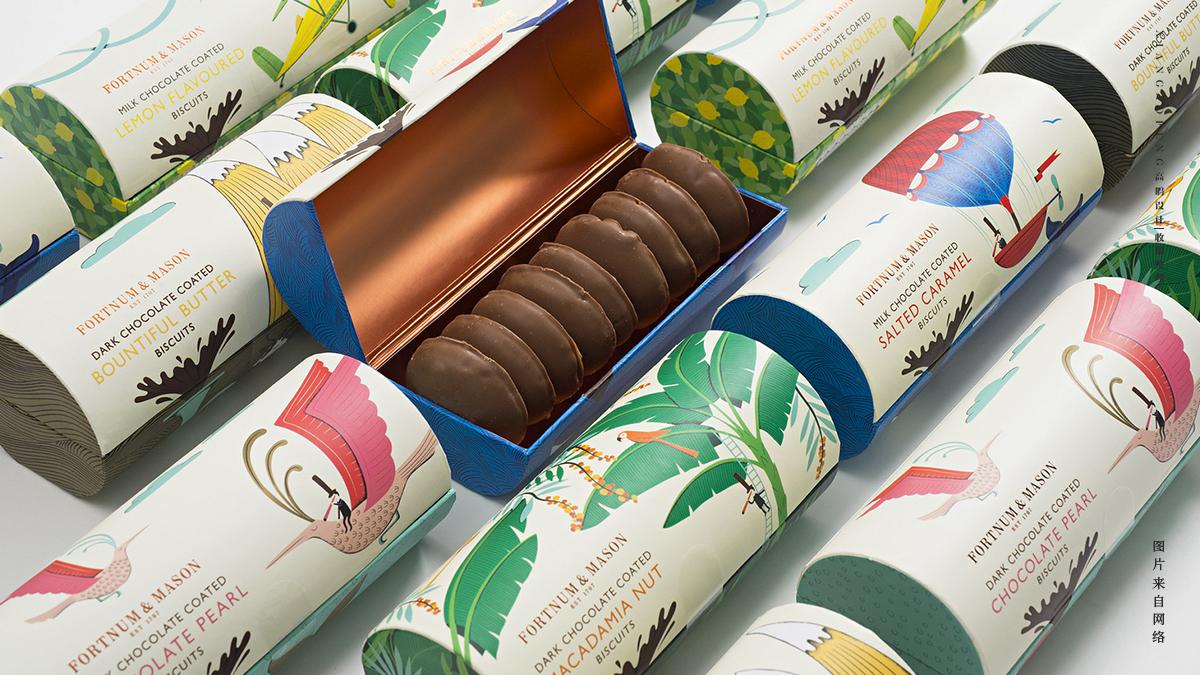 插画结构独特的巧克力饼干食品包装设计