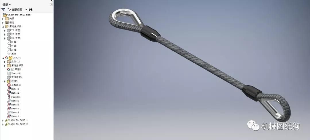 工程机械0125英寸防脱绳钢丝绳模型3d图纸inventor设计