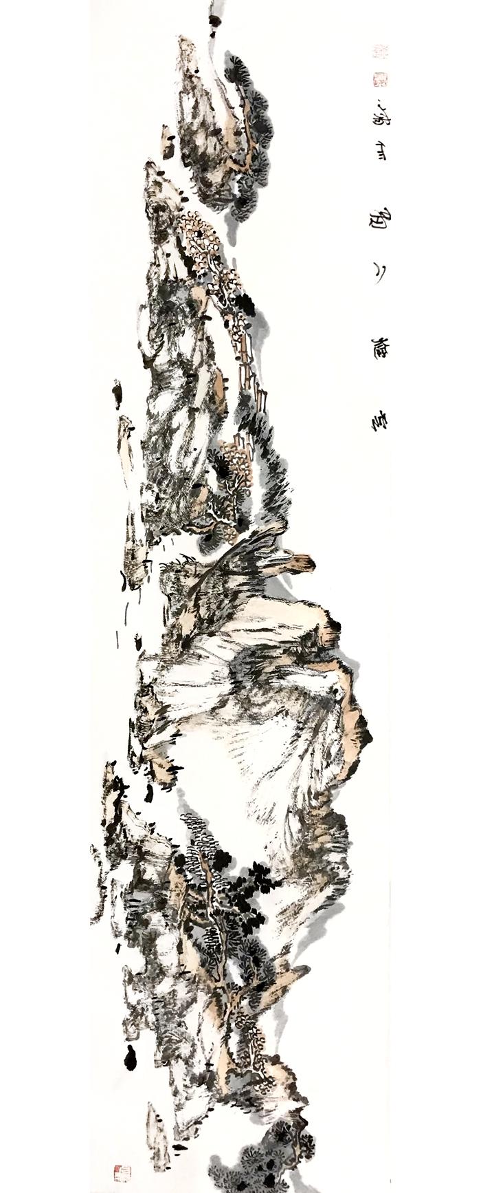 野旷沙岸净天高秋月明画家何啸山水画艺术