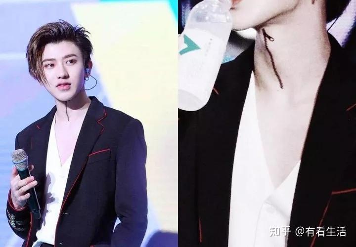 蔡徐坤的喉结拉链纹身贴,尽显性感.