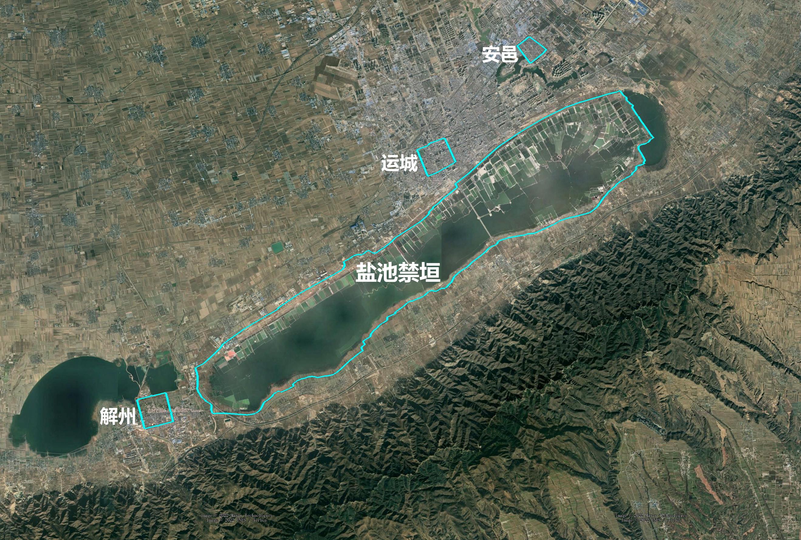 位於今運城市鹽湖區解州鎮(34.914°n, 110.852°e).面積1.8平方公里.