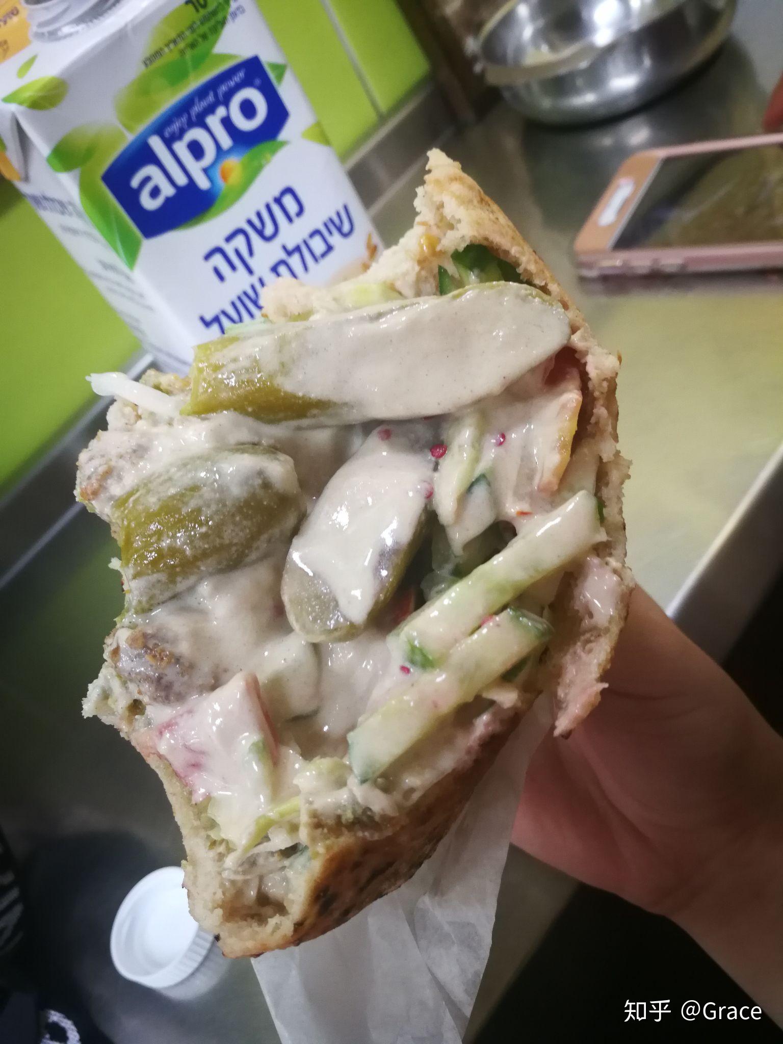 吃当地的美食falafel和humus,一起录视频记录游览海法巴哈伊花园和