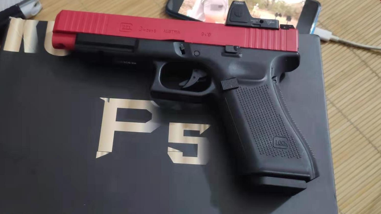 kublai p5以glock34半自动手枪真枪为原型,该gbb手枪原装可全自动射击