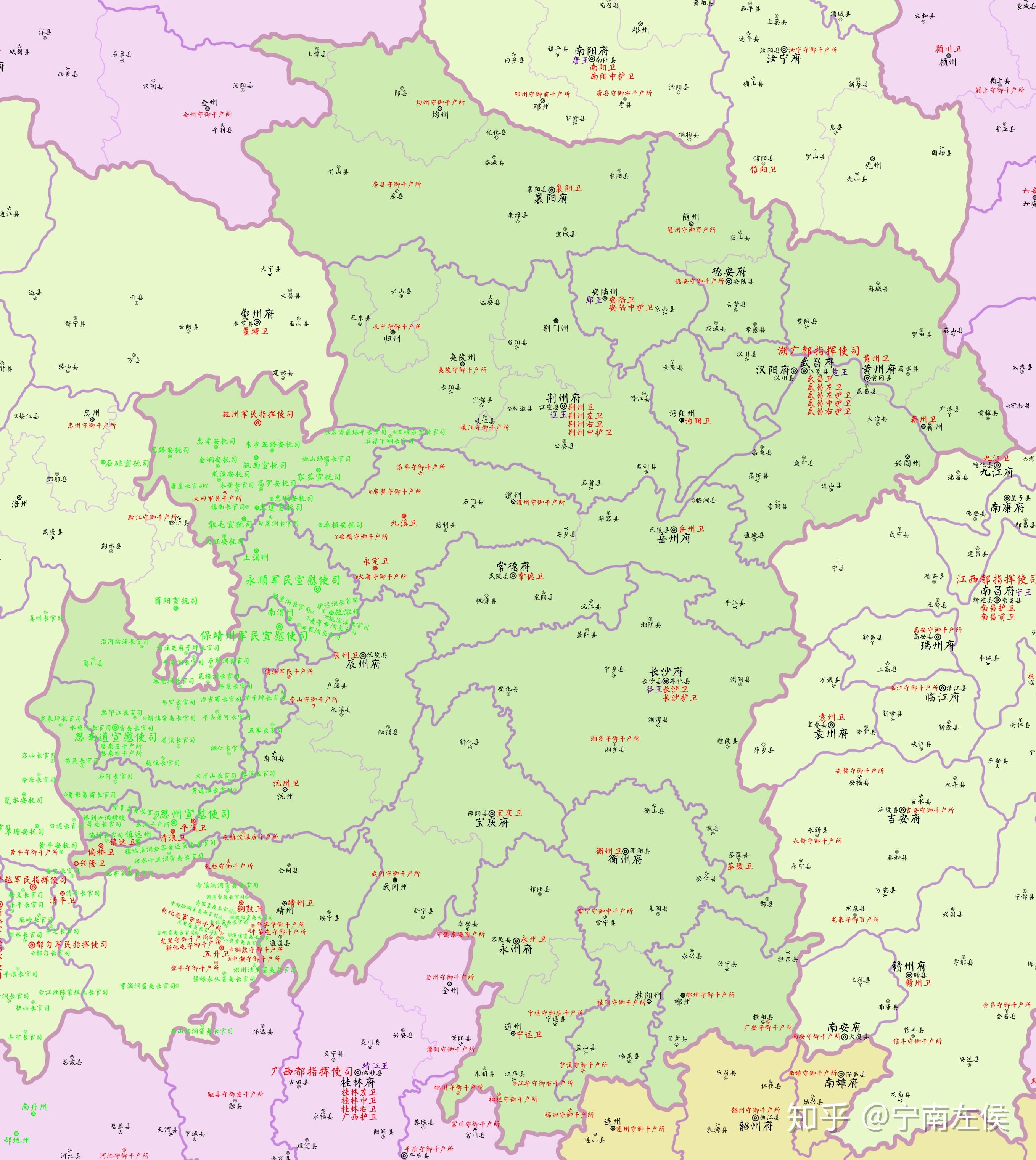 由于此时贵州布政司尚未成立,所以后来的贵州地区此时尚分属于湖广