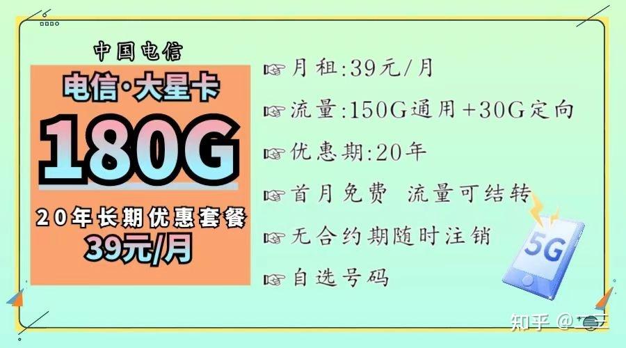 最佳长期流量卡推荐!电信大星卡39元180G全国高速流量!20年长期优惠! - 知乎