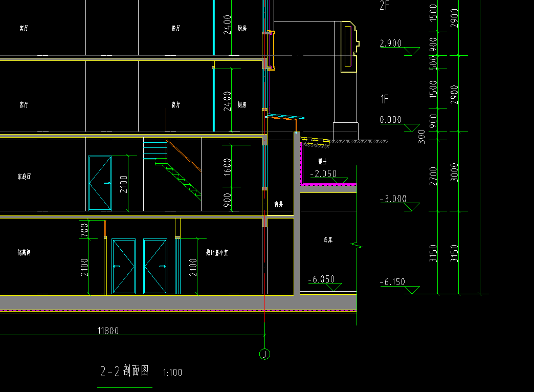 建築圖紙中的建築剖面圖中會給出每層樓的層高和樓層建築標高(如圖2-1