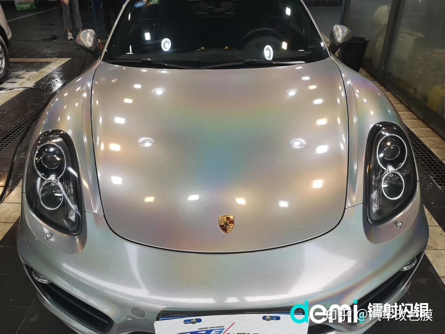 得米汽车改色膜保时捷镭射闪银改色案例分享