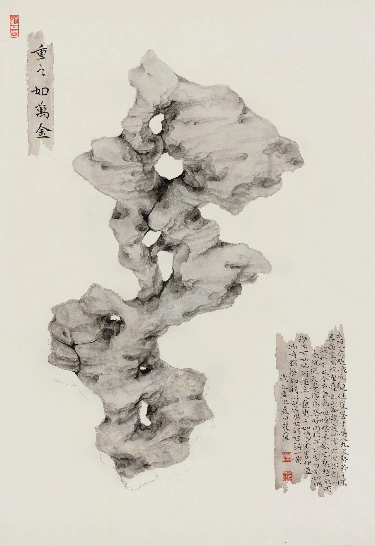 津门网画家在石头的形态上下足了功夫让其变得更有层次感